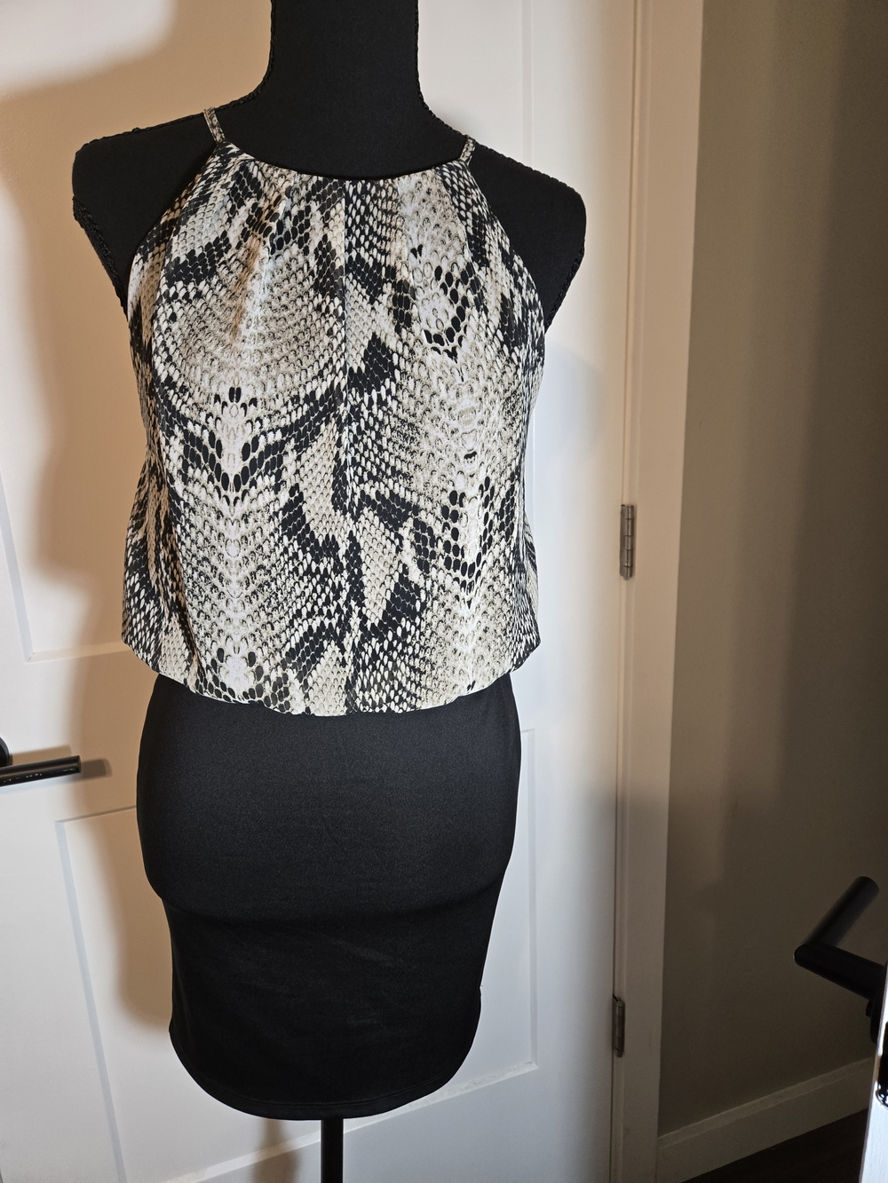 Foreign Exchange Snakeskin Halter Bodycon Mini Dress Small